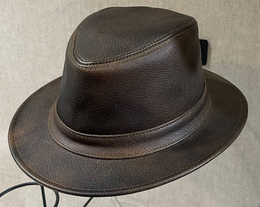 Ganyees Crushable Antique 100% Leather Hat Brown G-004